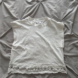 White Lace Trim Women's Top
